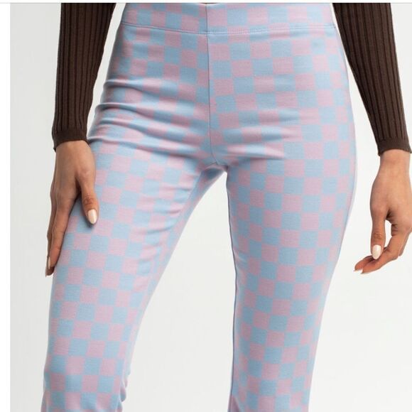 Checkered Pink & Blue Flare Pants - Picture 2 of 5